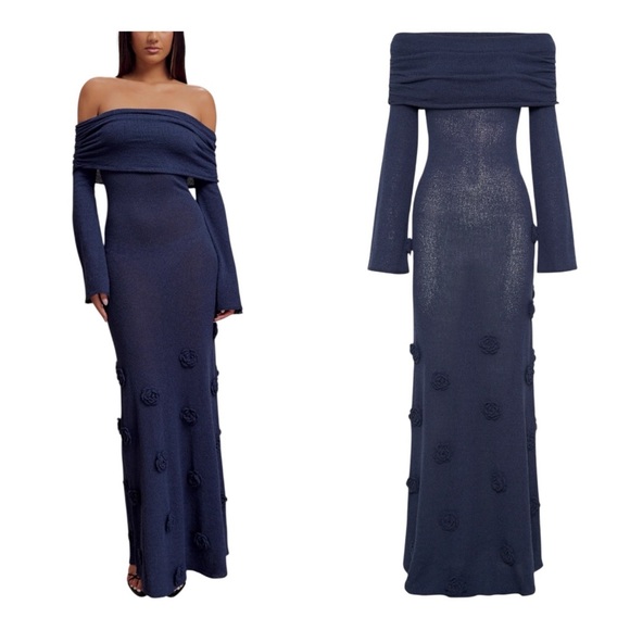 Meshki Kiki Off Shoulder Knit Rose Maxi Dress - Picture 1 of 11